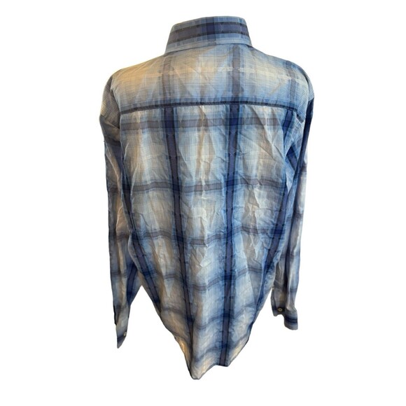 Bugatchi Uomo Men's Blue Linen Plaid Short Sleeve Classic Fit Button Up L Shirt - Picture 15 of 15